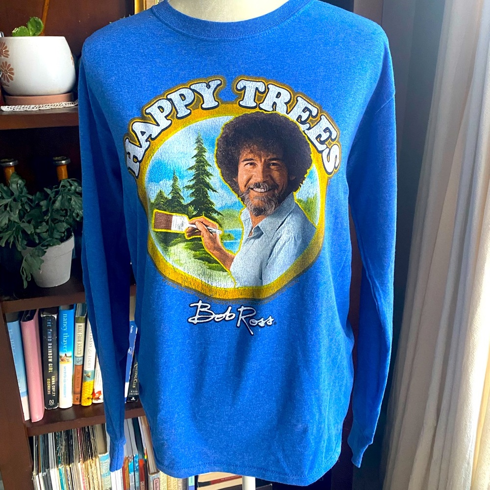 Bob Ross the Artist “Happy Trees” long-Sleeve Tee-shirt.